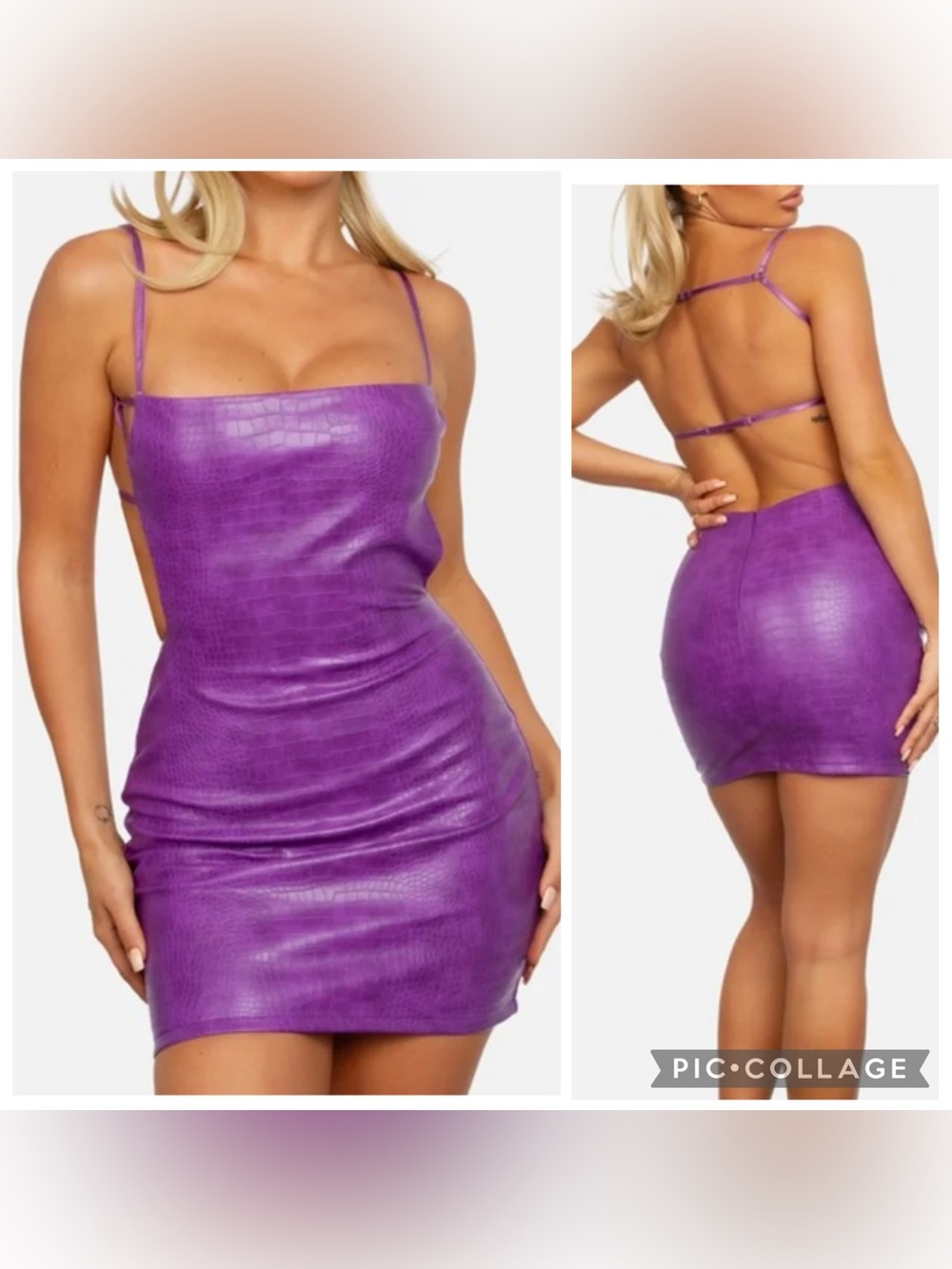 Tic toc Purple Faux-Croc Mini Dress with Strappy Back size M